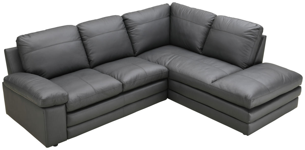 ECKSOFA in Echtleder Schwarz  - Schwarz, Konventionell, Leder/Kunststoff (230/191cm) - MID.YOU