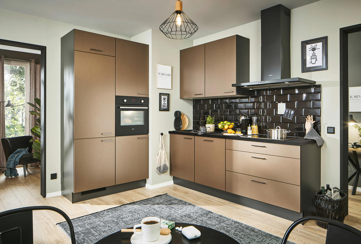 ECKKÜCHE 120/220 cm  in Bronzefarben, Graphitfarben, Schwarz  - Chromfarben/Schwarz, Design, Holzwerkstoff/Metall (120/220cm) - Xora
