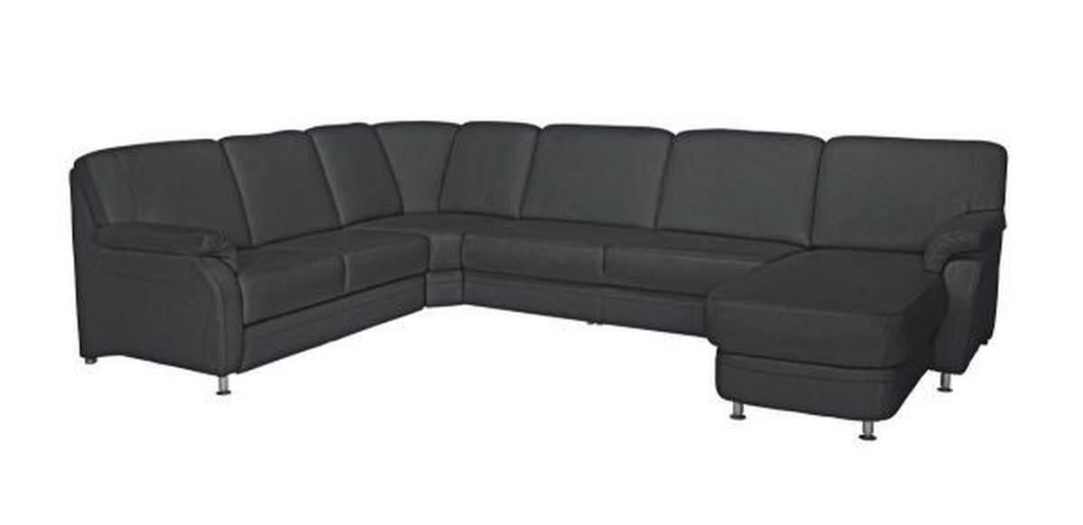 WOHNLANDSCHAFT in Echtleder Schwarz  - Alufarben/Schwarz, Konventionell, Leder/Metall (239/329/165cm) - Beldomo Premium