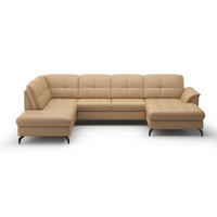 WOHNLANDSCHAFT Cappuccino Kombination Echtleder/Stoff Vliesstoff  - Schwarz/Cappuccino, MODERN, Leder/Textil (212/319/164cm) - Sit & More