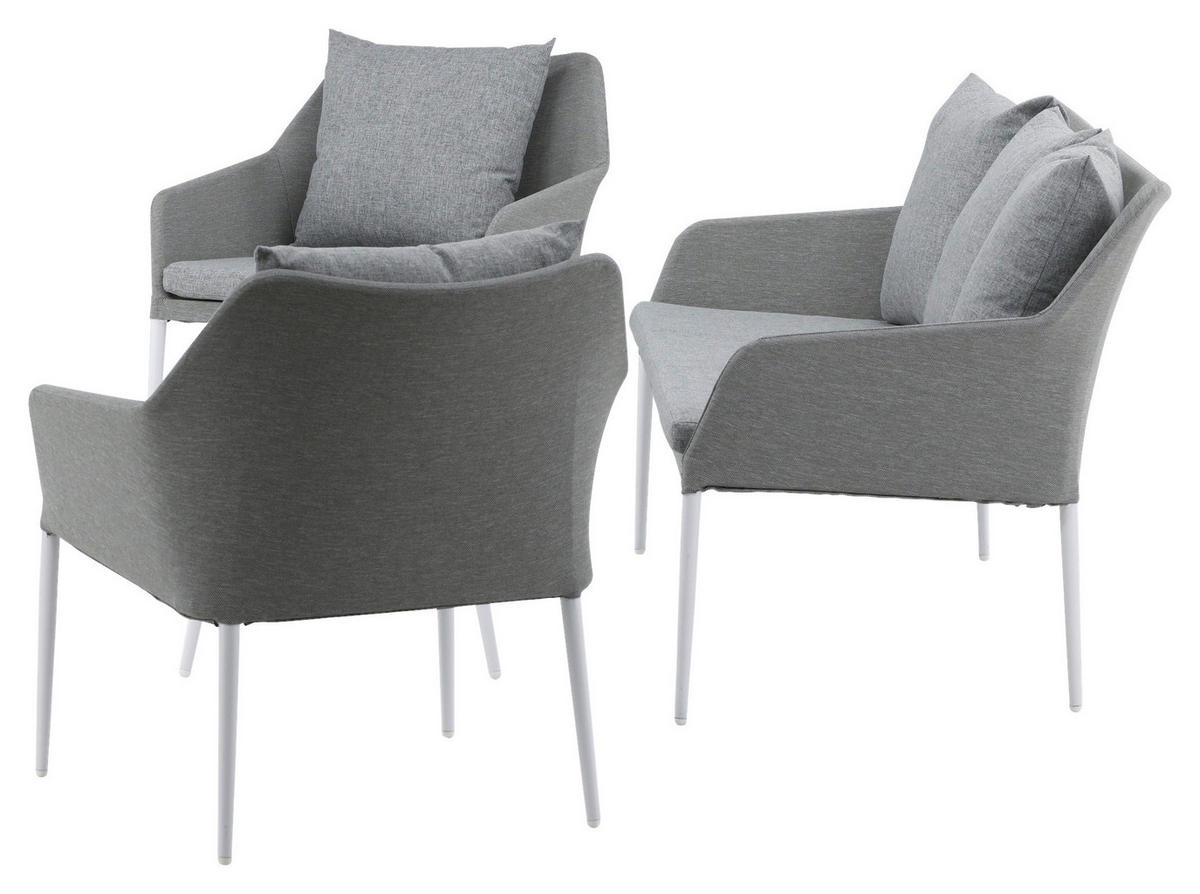 LOUNGEGARNITUR Aluminium  - Weiß/Grau, KONVENTIONELL, Glas/Textil - Gardenson