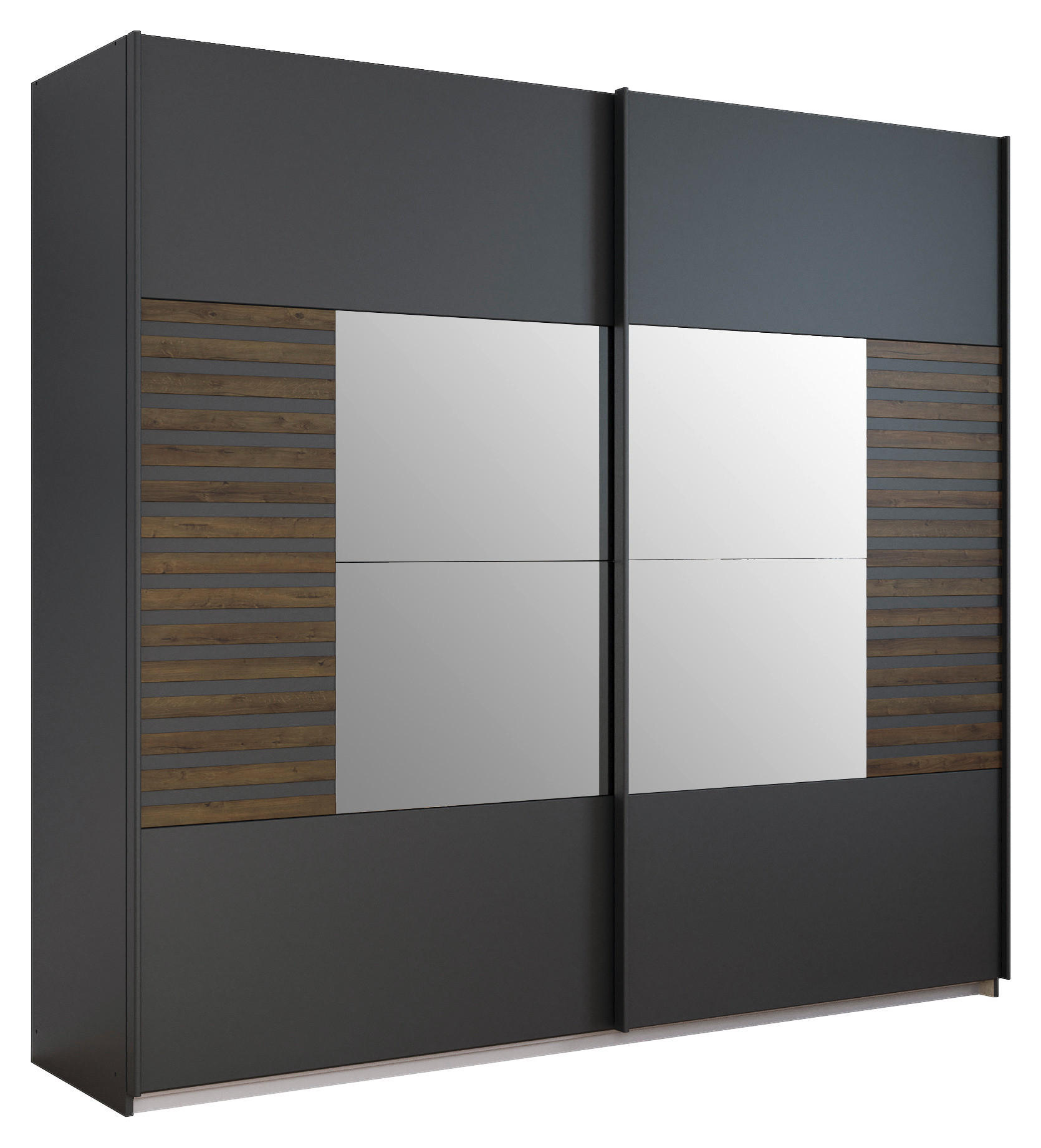 SCHWEBETÜRENSCHRANK in Dunkelgrau, Eiche dunkel  - Eiche dunkel/Dunkelgrau, Modern, Holzwerkstoff/Metall (226/210/62cm) - Rauch Möbel