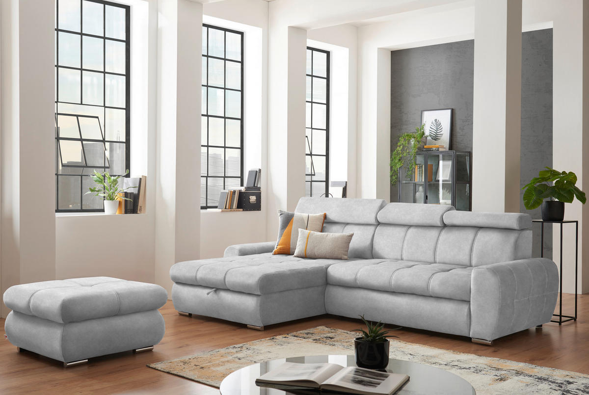 ECKSOFA in Velours Hellgrau  - Chromfarben/Hellgrau, Design, Kunststoff/Textil (173/276cm) - Stylife
