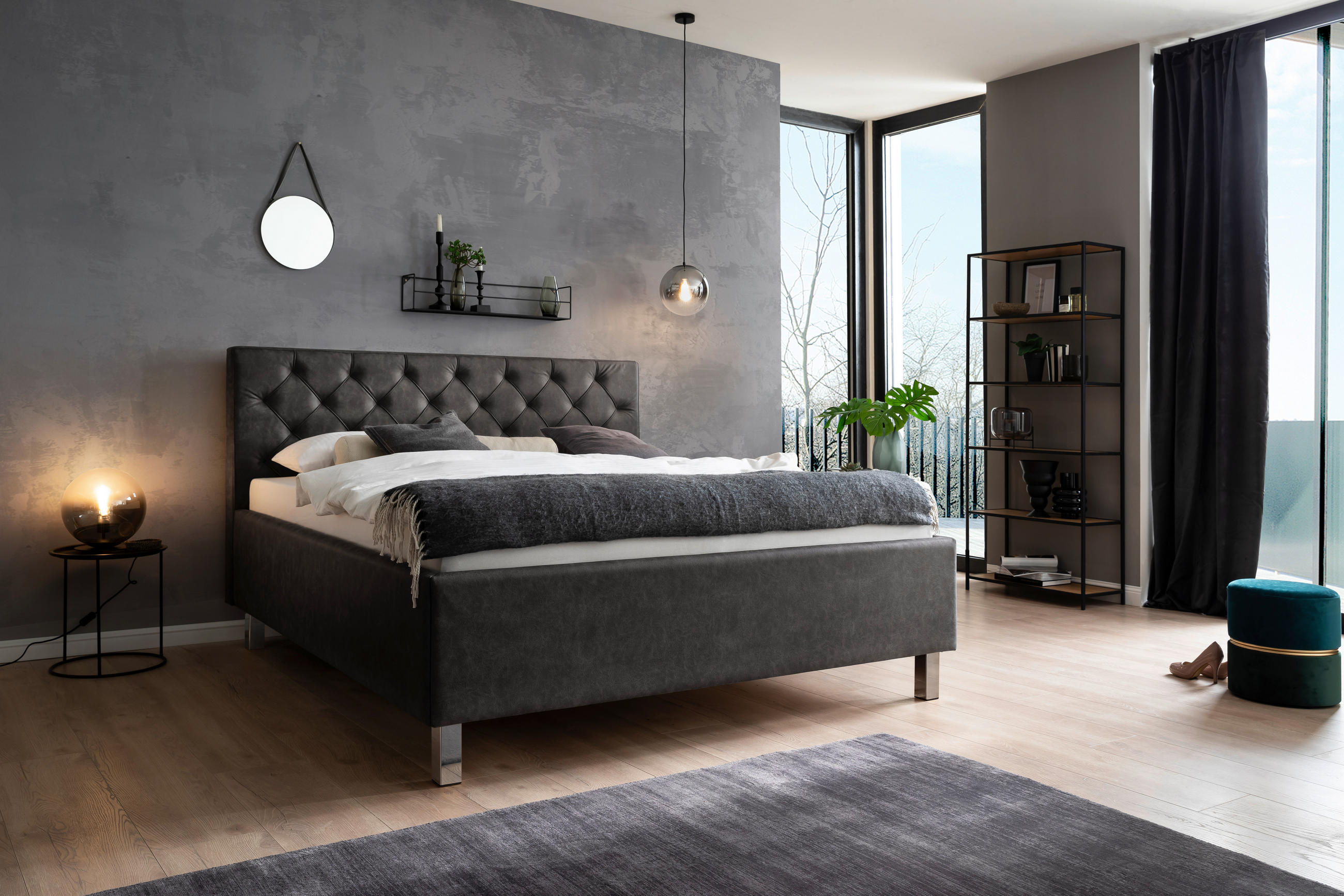 POLSTERBETT 160/200 cm in Anthrazit - Anthrazit, MODERN, Holzwerkstoff/Textil (160/200cm) - Visionight