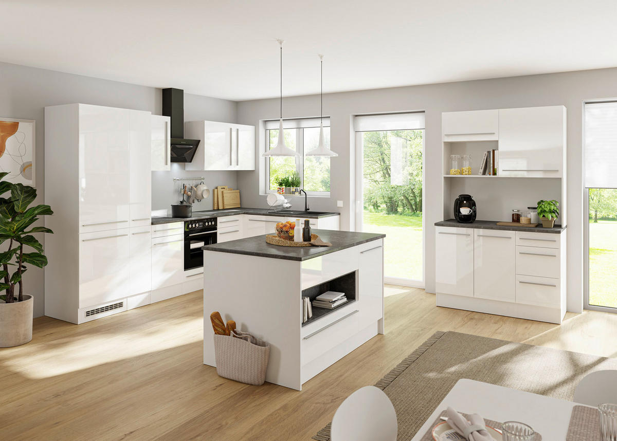 BUFFET 120/211/60 cm  in Weiß Hochglanz  - Weiß Hochglanz/Silberfarben, LIFESTYLE, Holzwerkstoff/Kunststoff (120/211/60cm) - P & B
