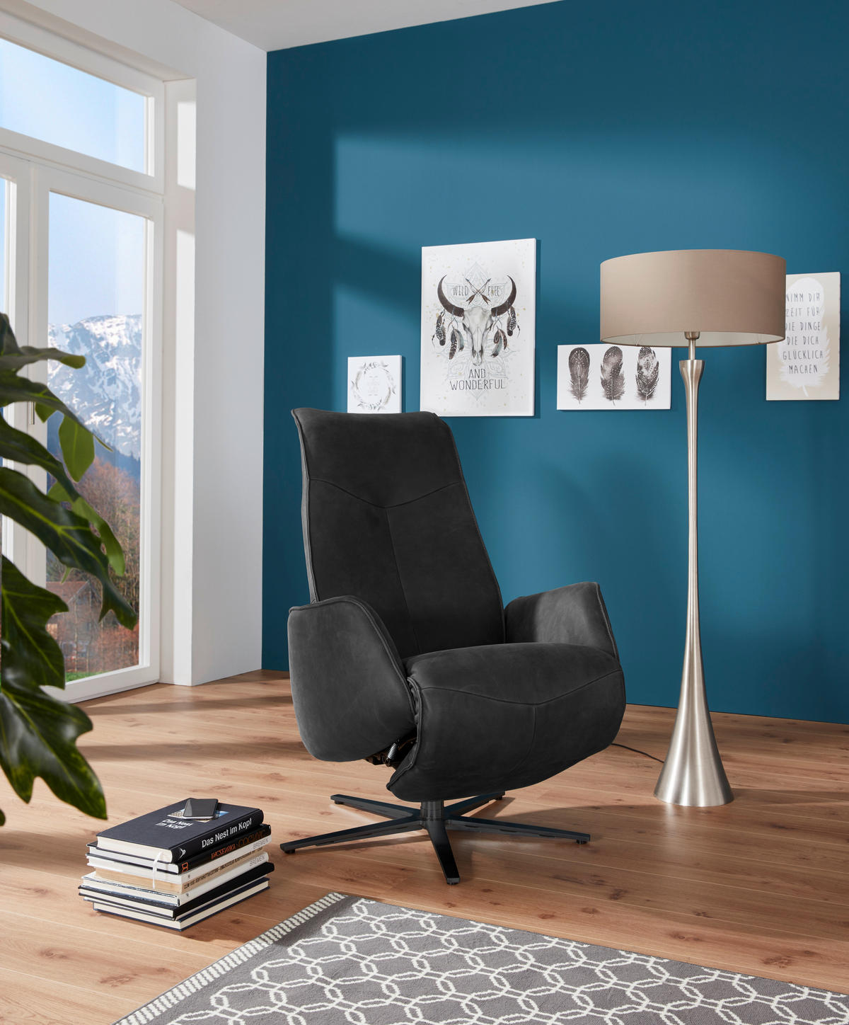 RELAXSESSEL in Leder Dunkelgrau  - Dunkelgrau/Anthrazit, Design, Leder/Metall (71/114/84cm) - Johann Jakob