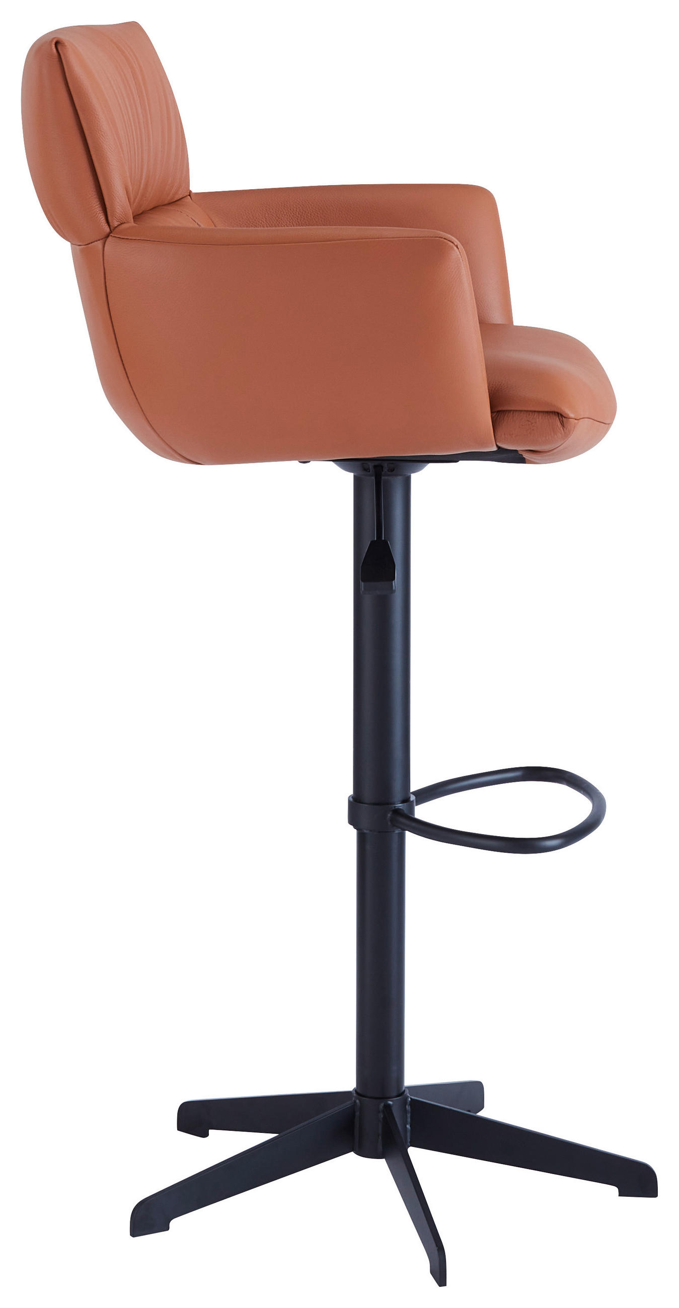 BARHOCKER Echtleder Schwarz, Rostfarben Eisen Lederauswahl, Stoffauswahl, Sitzfläche 360° drehbar, automatische Rückholfunktion  - Rostfarben/Schwarz, Design, Leder/Metall (58/88-112/58cm) - Dieter Knoll