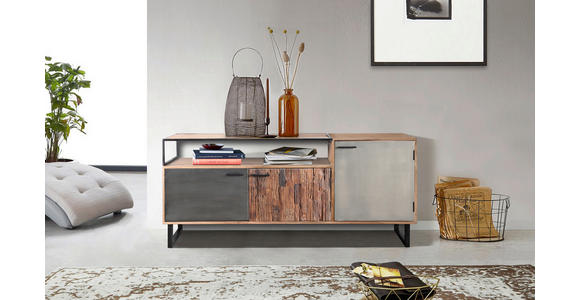 LOWBOARD in 175/77/40 cm - Hellbraun/Schwarz, Design, Holz/Stein (175/77/40cm) - Carryhome