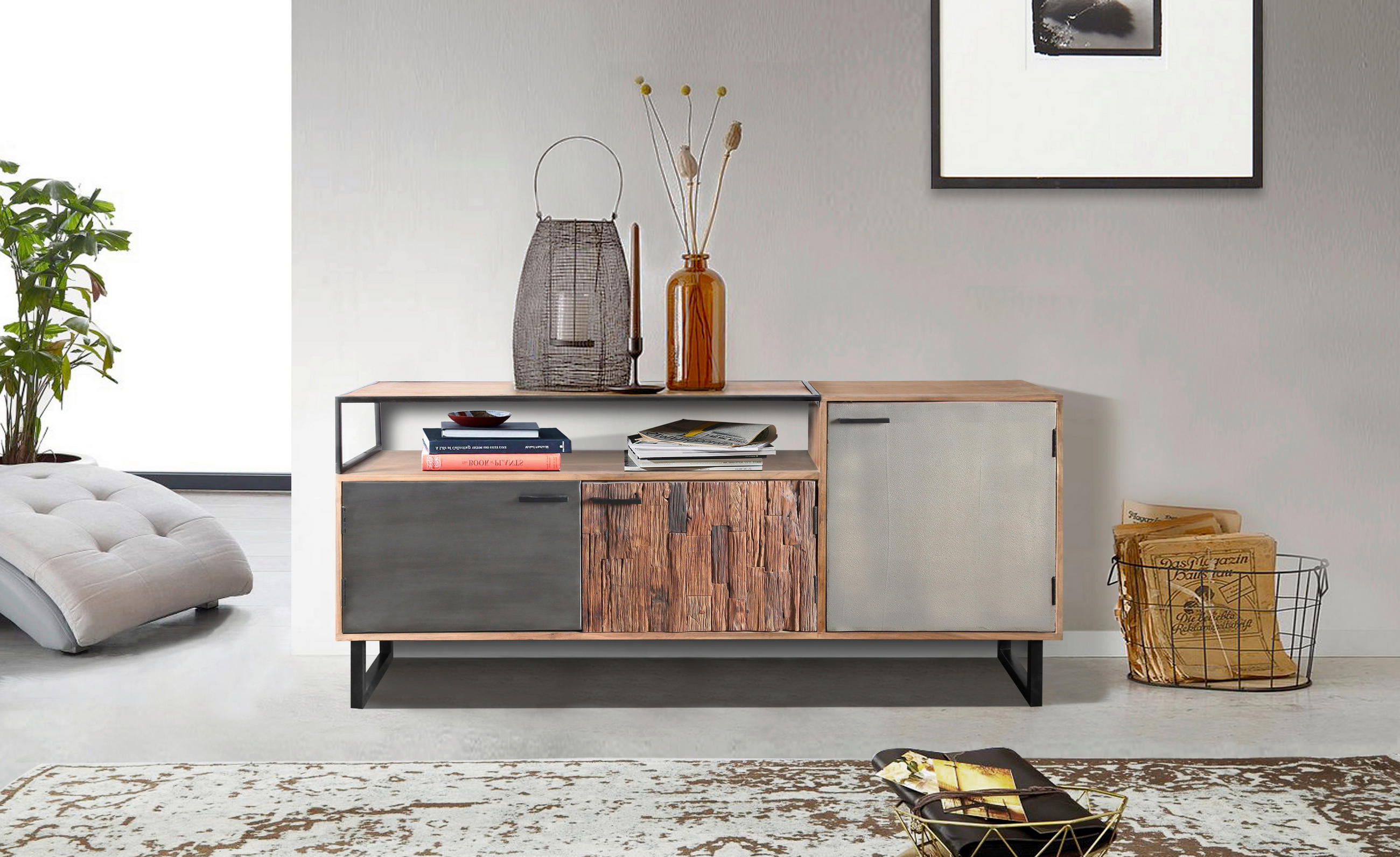 TV-BÄNK  i 175/77/40 cm  - ljusbrun/svart, Design, metall/trä (175/77/40cm) - Carryhome