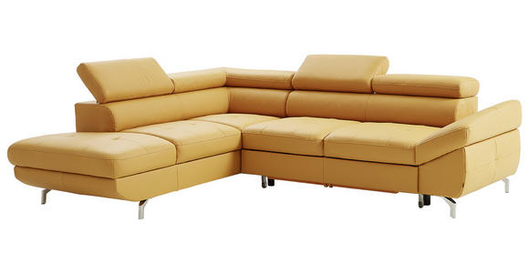 ECKSOFA Gelb Echtleder  - Chromfarben/Gelb, Design, Leder/Metall (220/270cm) - Novel