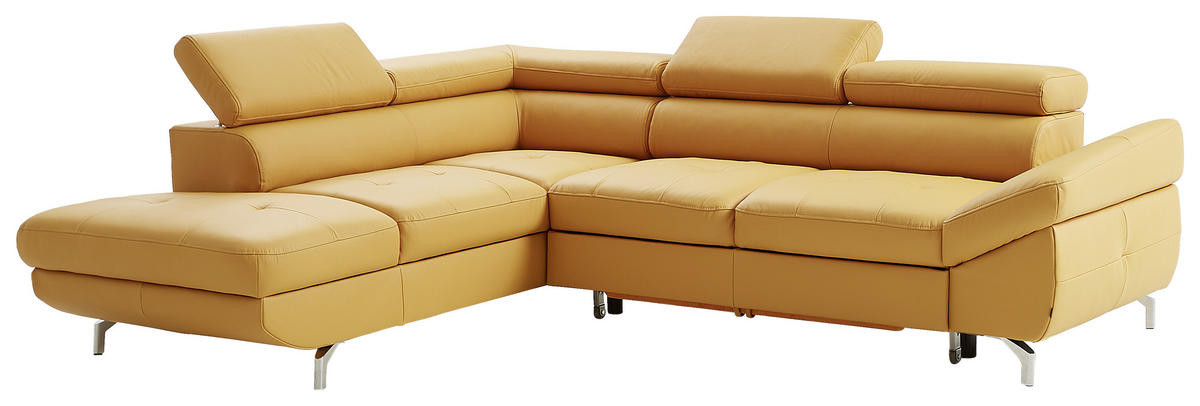 ECKSOFA Gelb Echtleder  - Chromfarben/Gelb, Design, Leder/Metall (220/270cm) - Novel