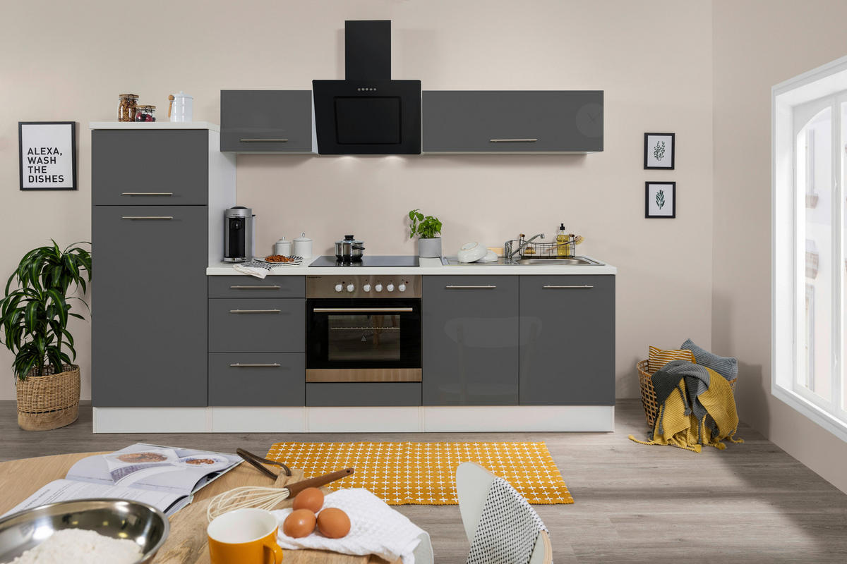 KÜCHENBLOCK 270 cm   Grau, Weiss  - Weiss/Alufarben, Konventionell, Holzwerkstoff/Metall (270cm) - Respekta