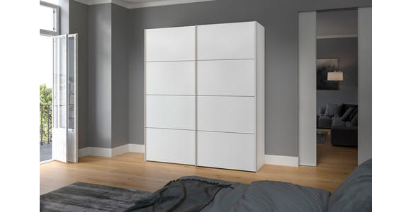 SCHWEBETÜRENSCHRANK  in Weiß  - Edelstahlfarben/Weiß, Design, Holzwerkstoff (203/236/65cm) - Carryhome