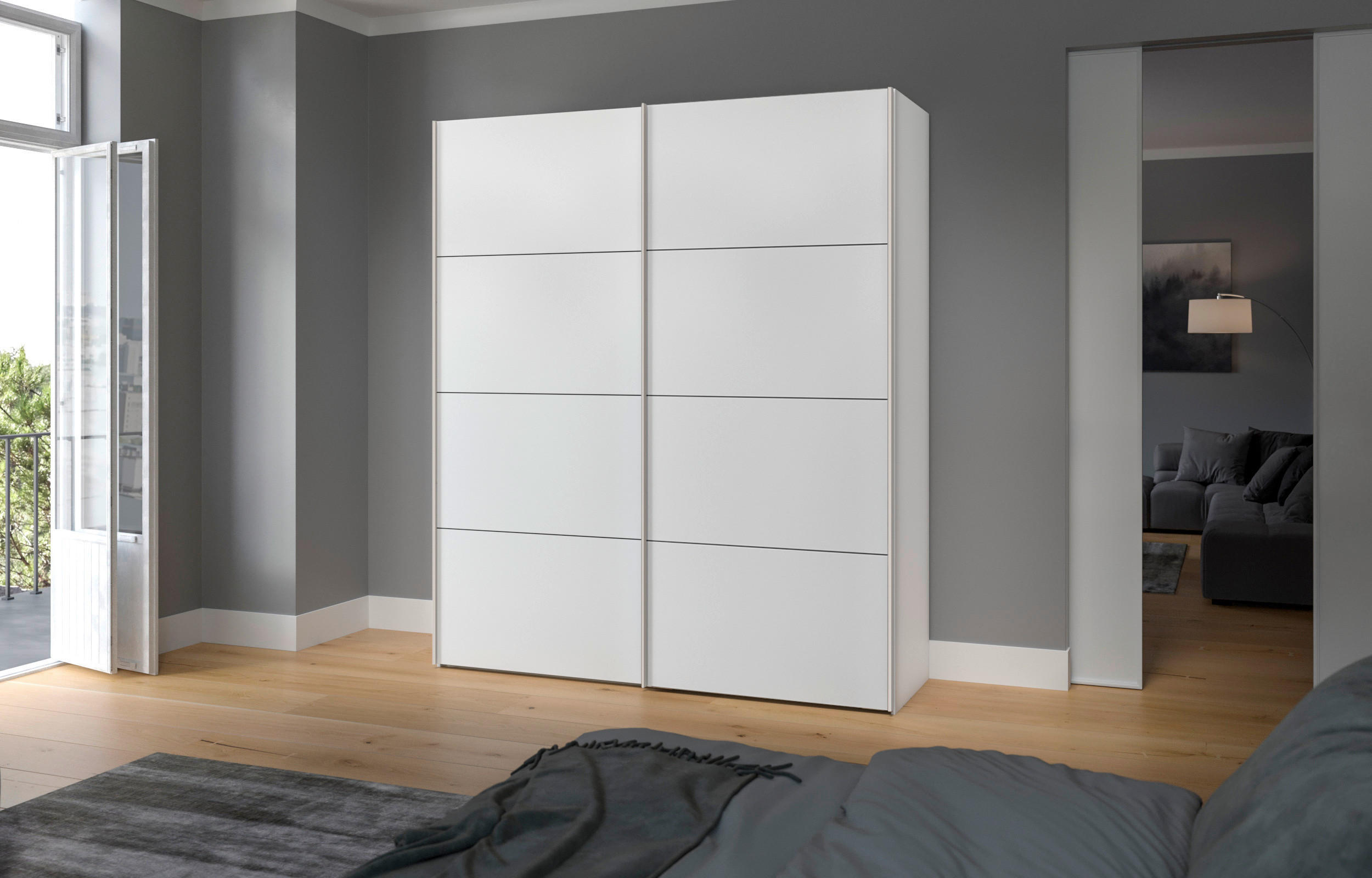 SCHWEBETÜRENSCHRANK 203/236/65 cm 2-türig Weiß - Edelstahlfarben/Weiß, Design, Holzwerkstoff (203/236/65cm) - Boxxx