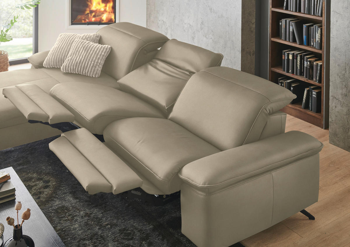 ECKSOFA  Echtleder Sandfarben  - Sandfarben/Schwarz, Design, Leder/Metall (169/307cm) - Beldomo Premium