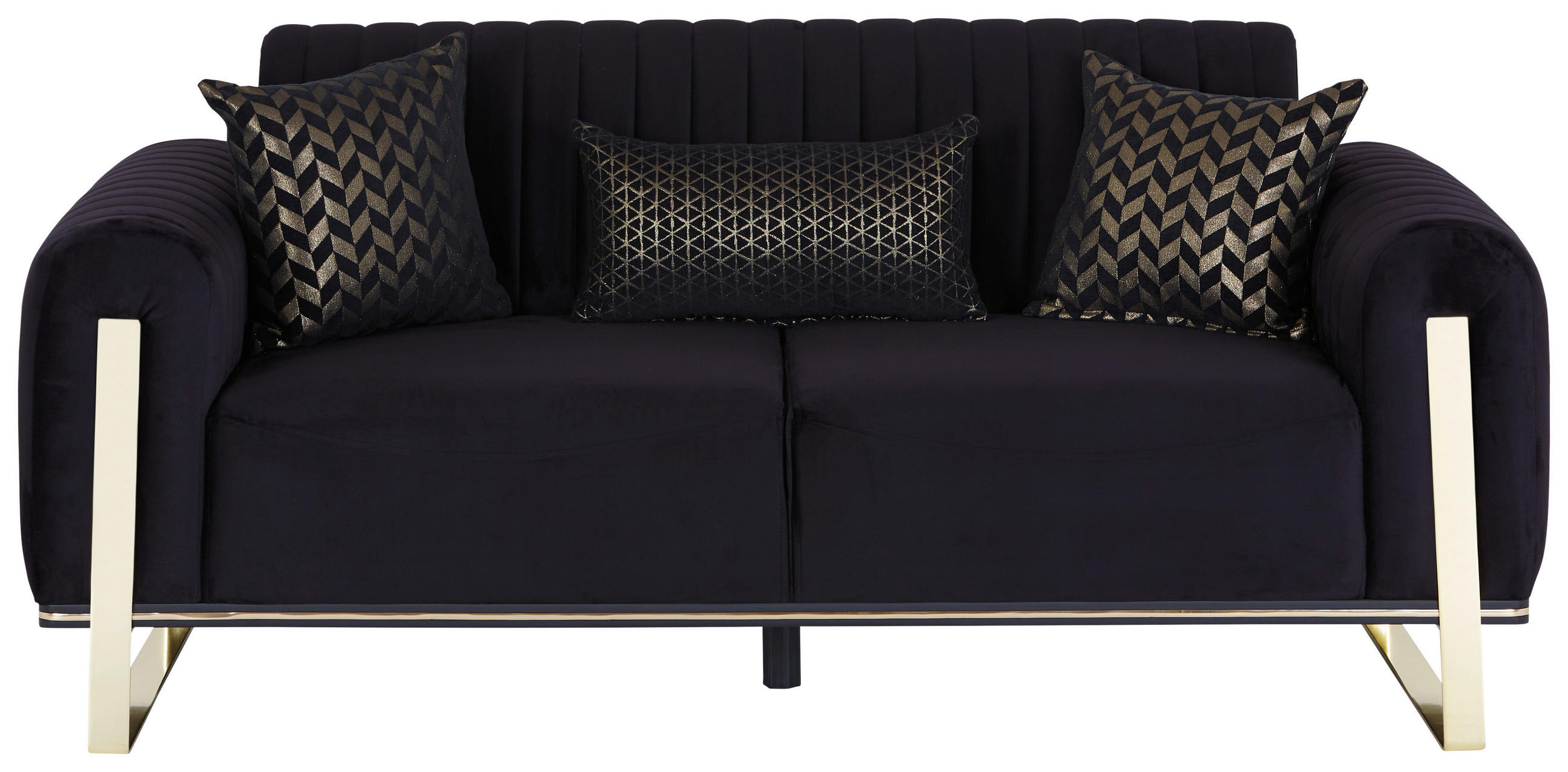 2-SITZER-SOFA Velours Schwarz - Goldfarben/Schwarz, MODERN, Textil/Metall (180/83/90cm) - Livetastic