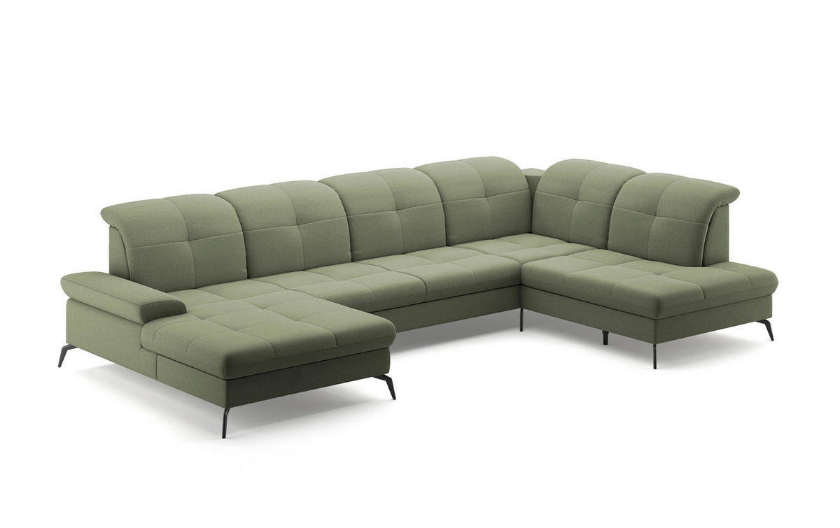 WOHNLANDSCHAFT in Flachgewebe Olivgrün  - Schwarz/Olivgrün, KONVENTIONELL, Textil/Metall (185/357/231cm) - Sit & More