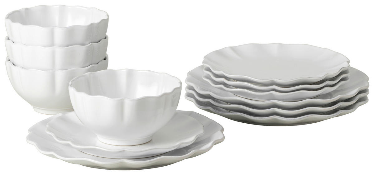 KOMBISERVICE Weiß ROSA 12-teilig 4 Personen  - Weiß, Basics, Keramik - Costa Nova