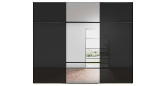 SCHWEBETÜRENSCHRANK 301/223/68 cm 3-türig Schwarz, Champagner - Champagner/Schwarz, KONVENTIONELL, Glas/Holzwerkstoff (301/223/68cm) - Novel