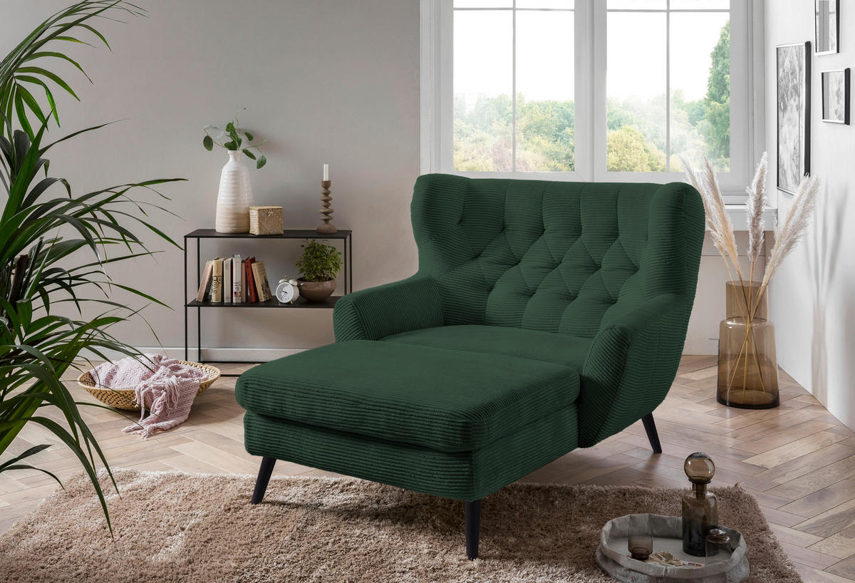 XXL-SESSEL Cord Dunkelgrün    - Dunkelgrün/Schwarz, Design, Holz/Textil (120/101/165cm) - Stylife