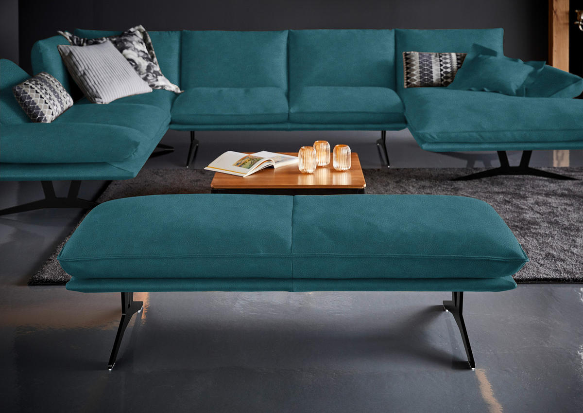 WOHNLANDSCHAFT  in Echtleder Petrol  - Petrol/Schwarz, Natur, Leder/Metall (217/359/155cm) - Dieter Knoll