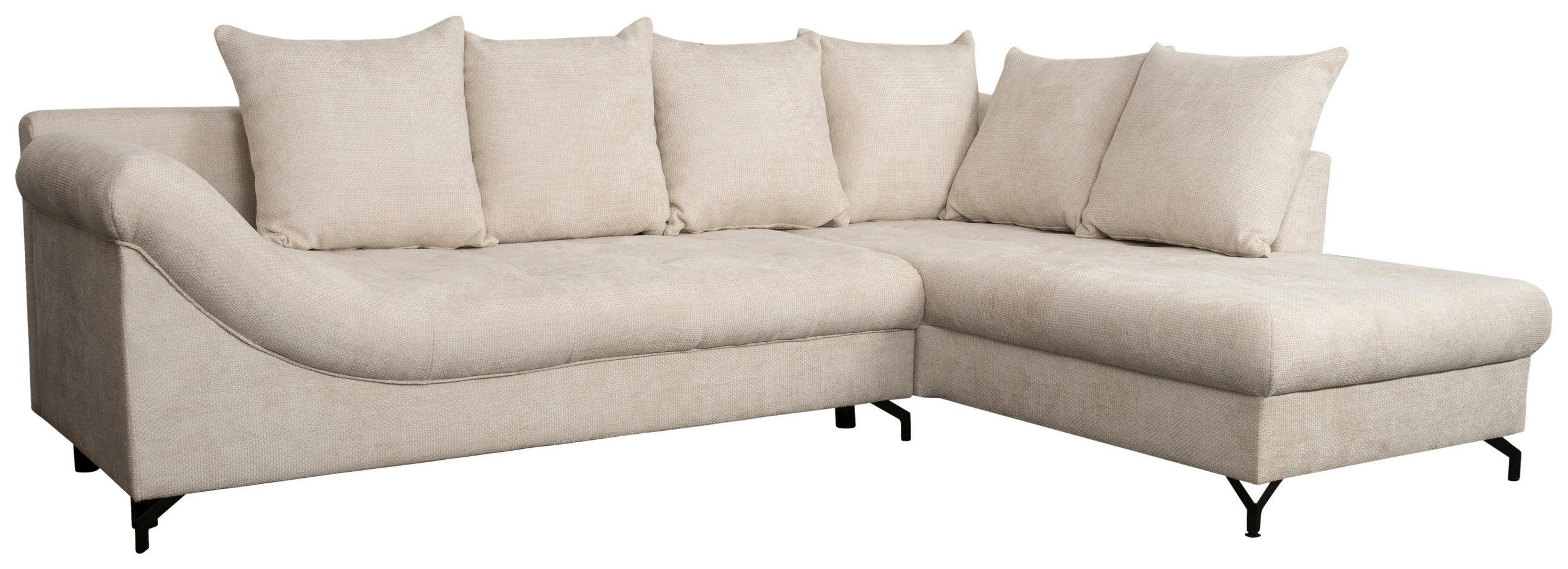 ECKSOFA in Struktur Creme  - Creme/Schwarz, KONVENTIONELL, Textil/Metall (274/194cm) - Carryhome