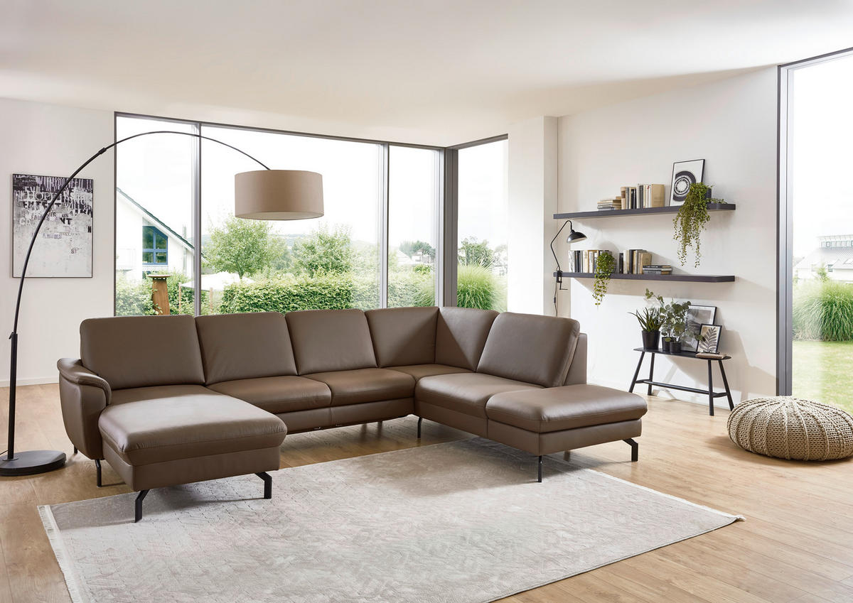 SAROKGARNITÚRA bőr barna  - barna/fekete, Konventionell, bőr/fém (168/306/224cm) - Beldomo Premium