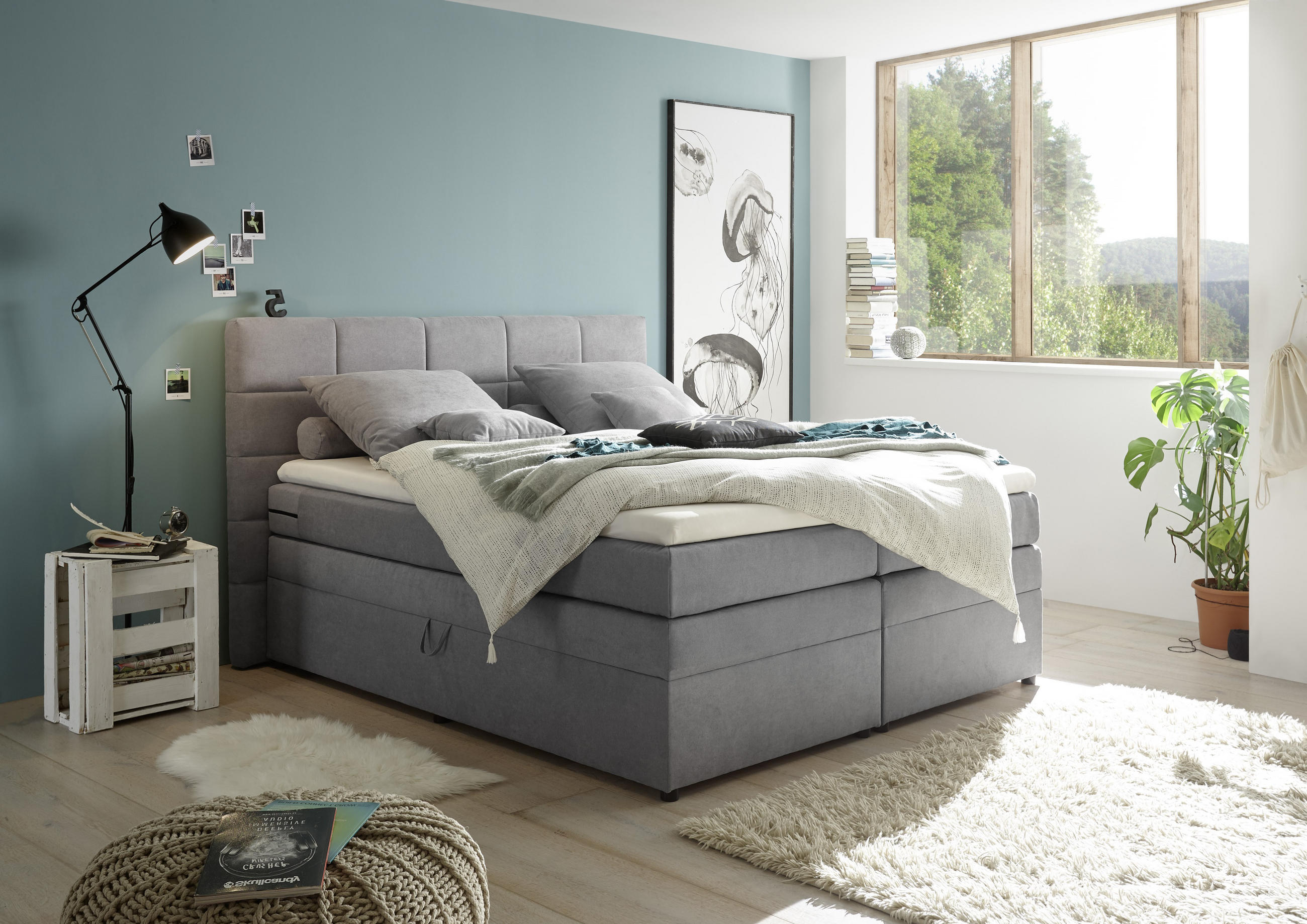 BOXSPRINGBETT 180/200 cm  in Hellgrau  - Hellgrau, KONVENTIONELL, Kunststoff (180/200cm) - MID.YOU