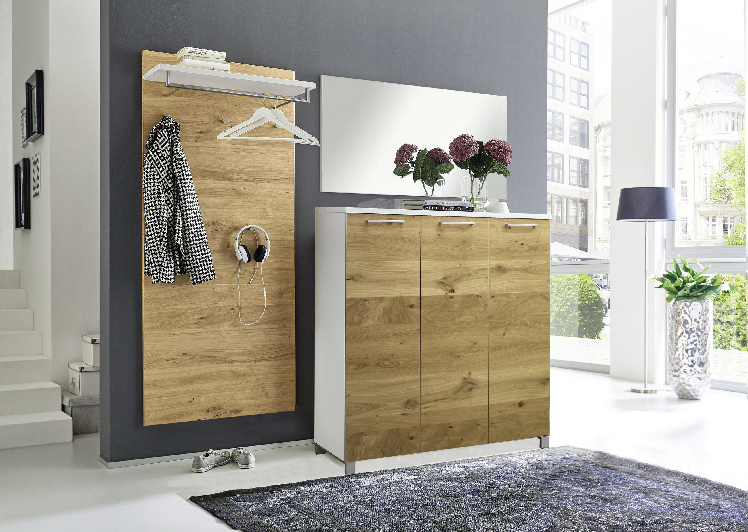 SCHUHSCHRANK Balkeneiche furniert Weiß, Eichefarben - Chromfarben/Eichefarben, Design, Holz/Holzwerkstoff (126/126/37cm) - Dieter Knoll