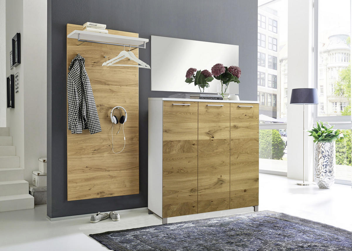 SCHUHSCHRANK Balkeneiche furniert Weiß, Eichefarben  - Chromfarben/Eichefarben, Design, Holz/Holzwerkstoff (126/126/37cm) - Dieter Knoll