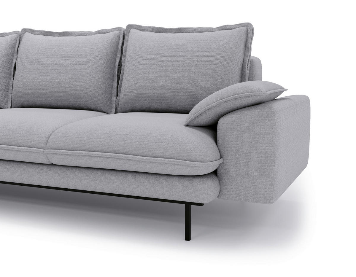 3-SITZER-SOFA Struktur Hellgrau  - Hellgrau/Schwarz, Design, Textil/Metall (267/92/97cm) - Livetastic