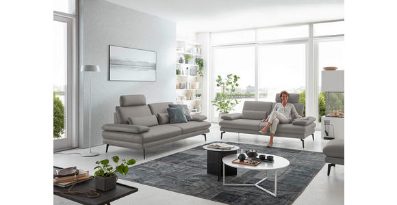 3-SITZER-SOFA in Leder Silberfarben - Silberfarben/Schwarz, Design, Leder/Metall (222/86/104cm) - Dieter Knoll
