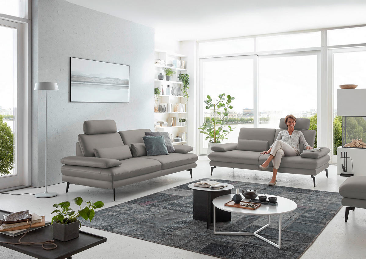 3-SITZER-SOFA in Echtleder Silberfarben  - Silberfarben/Schwarz, Design, Leder/Metall (222/86/104cm) - Dieter Knoll