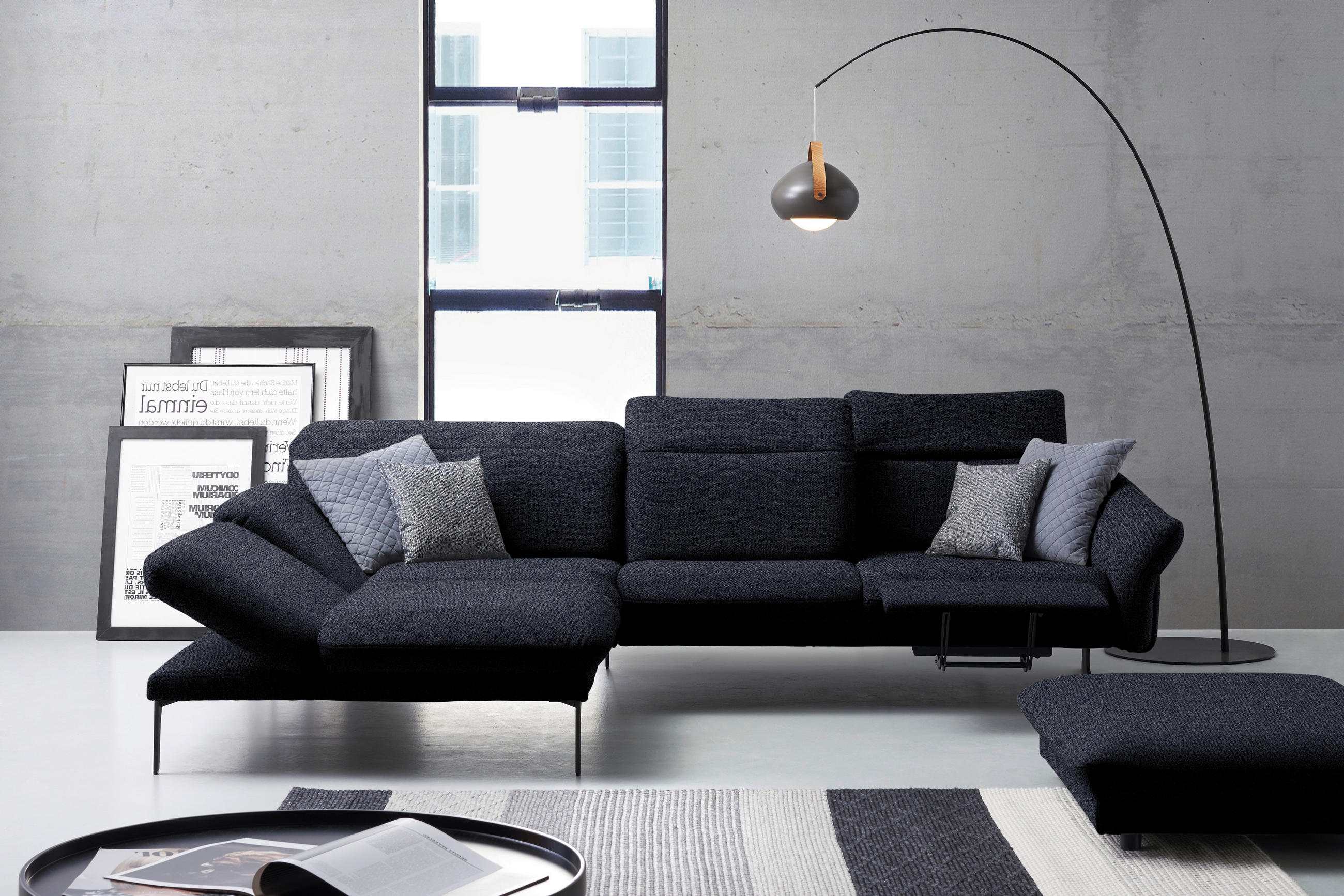ECKSOFA in Webstoff Dunkelblau  - Anthrazit/Dunkelblau, Design, Textil/Metall (203/299cm) - Himolla