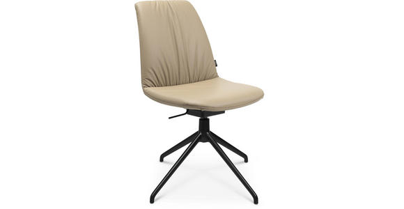 STUHL Echtleder Schwarz, Beige - Beige/Schwarz, Design, Leder/Metall (46/81,5-84,5/55cm) - Johann Jakob