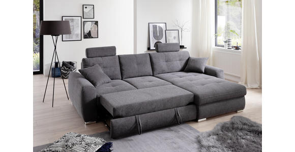 ECKSOFA in Mikrofaser Anthrazit  - Chromfarben/Anthrazit, Design, Kunststoff/Textil (278/193cm) - Hom`in