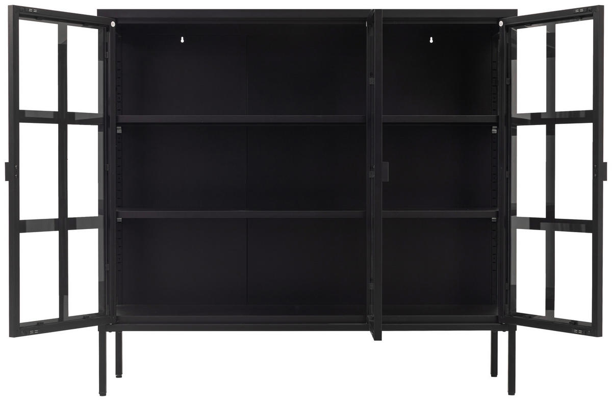 VITRINE in Schwarz  - Schwarz, Design, Glas/Metall (120/110/35cm) - Xora