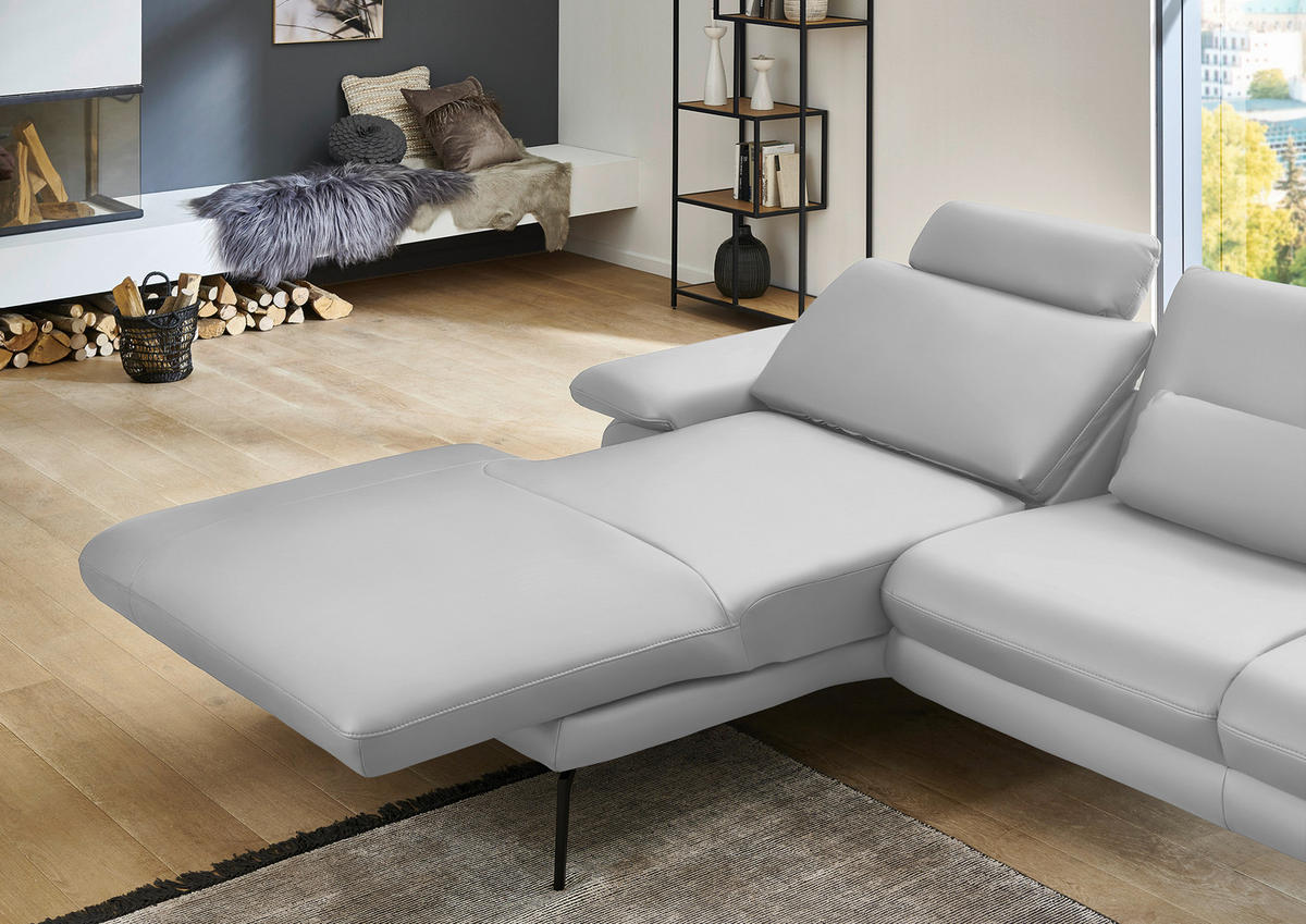 ECKSOFA in Echtleder Weiss  - Weiss/Schwarz, Design, Leder/Metall (180/310cm) - Dieter Knoll