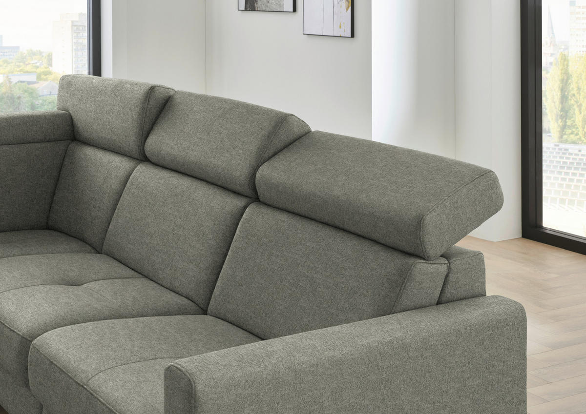 ECKSOFA Beldomo System in Flachgewebe Hellgrau  214/276 cm  - Hellgrau/Schwarz, KONVENTIONELL, Textil/Metall (214/276cm) - Beldomo System