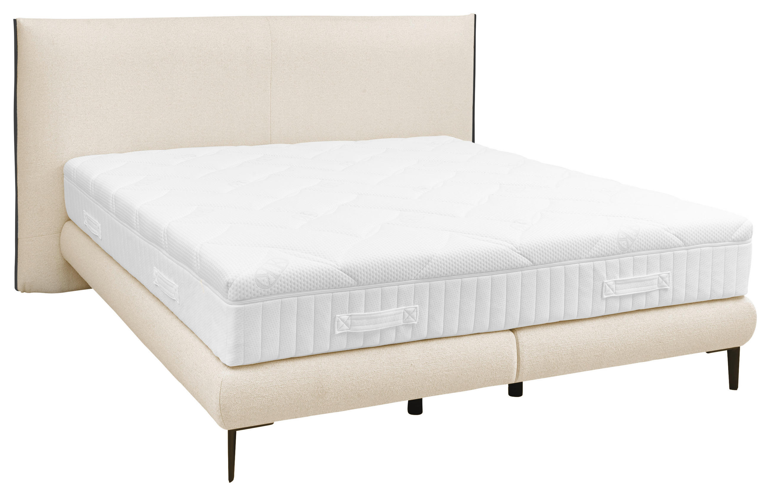 BOXSPRINGBETT 180/200 cm,  in Creme, Matratze, gepolstertes Kopfteil, H2 + H3 = mittel + fest  - Creme/Schwarz, Design, Textil/Metall (180/200cm) - Dieter Knoll