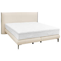 BOXSPRINGBETT 180/200 cm,  in Creme, Matratze, gepolstertes Kopfteil, H2 + H3 = mittel + fest  - Creme/Schwarz, Design, Textil/Metall (180/200cm) - Dieter Knoll