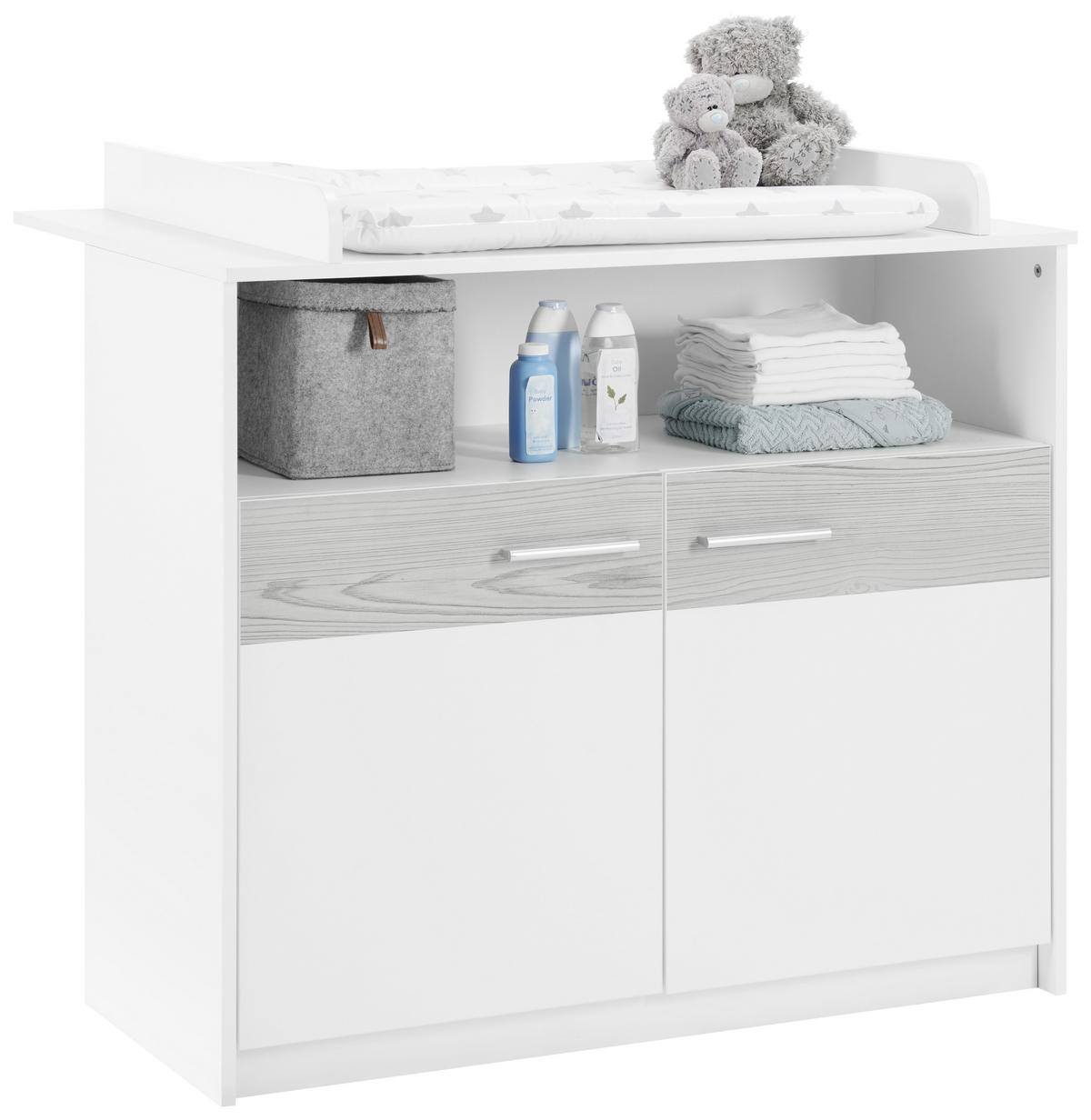 PREVIJALNA KOMODA  Spring  101/93/43 / 67,5 cm         - srebrne barve/bela, Basics, umetna masa/leseni material (101/93/43 / 67,5cm) - My Baby Lou