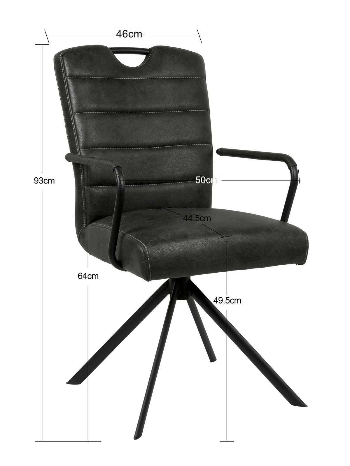 ARMLEHNSTUHL  in Mikrofaser  - Schwarz, Design, Textil/Metall (50/92,5/62cm) - Ambia Home