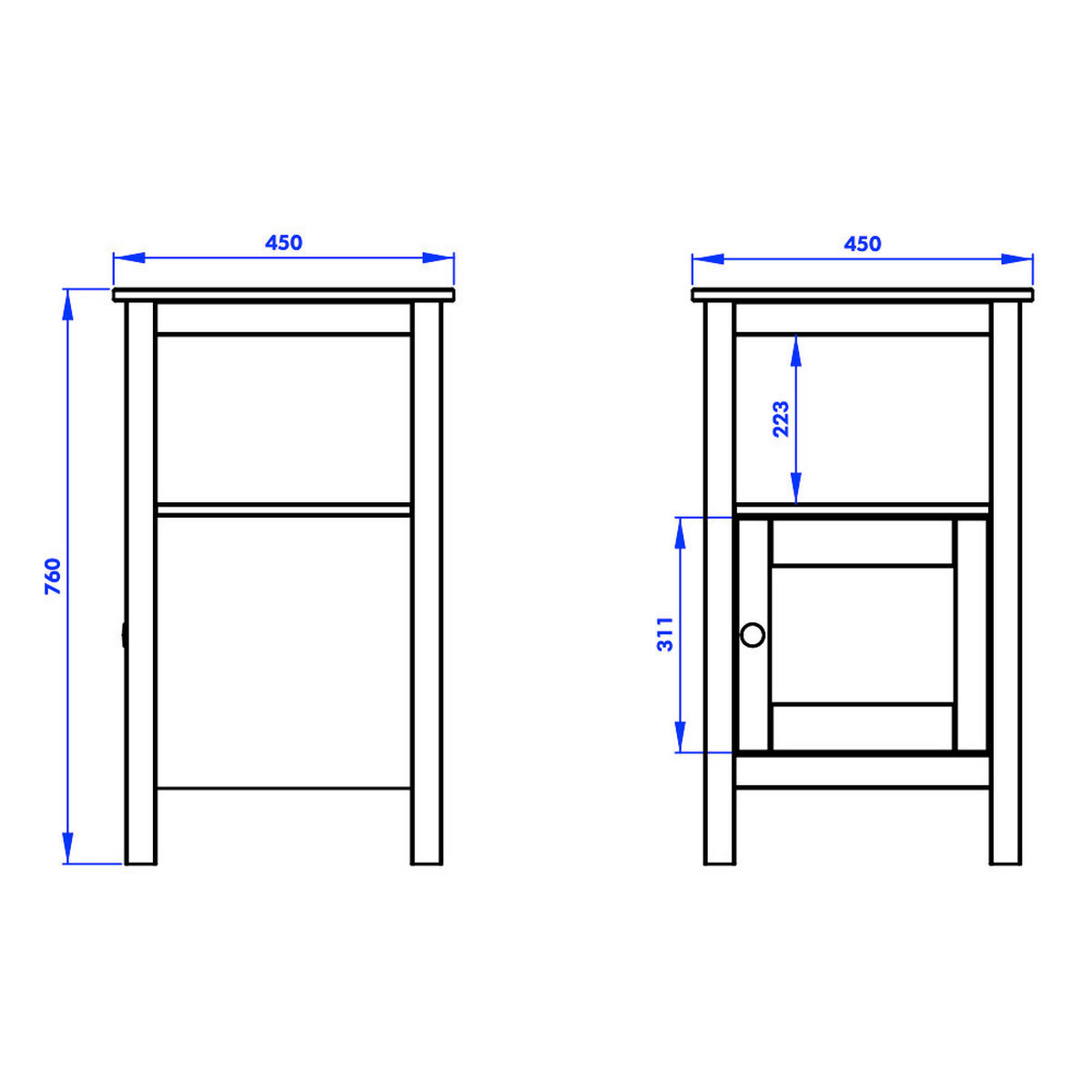 KOMODA   45/76/45 cm   bijela  - bijela/boje srebrnog hrasta, Moderno, drvo (45/76/45cm)