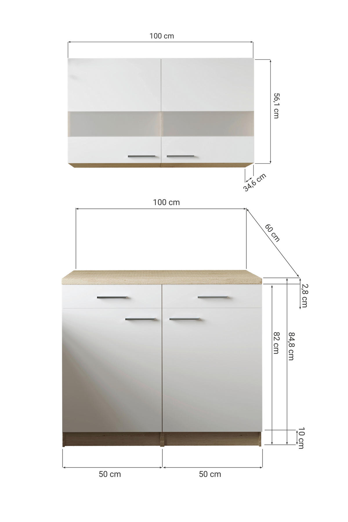 BUFFET 100/200/60 cm  in Weiß, Eichefarben  - Eichefarben/Silberfarben, Basics, Glas/Holzwerkstoff (100/200/60cm) - Respekta