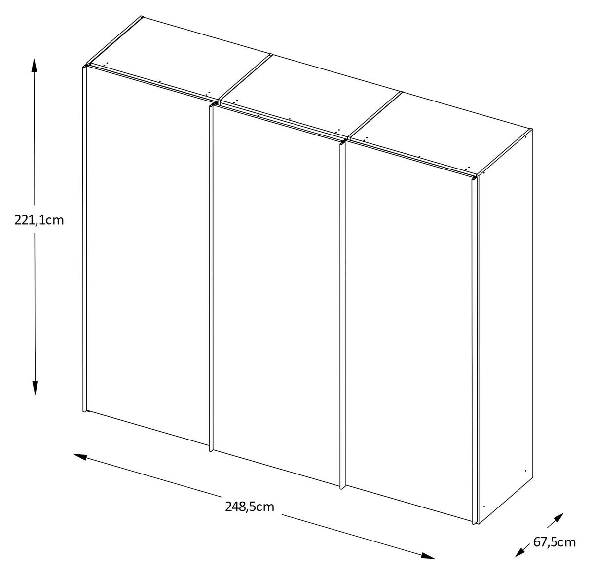 SCHWEBETÜRENSCHRANK 3-türig  - Chromfarben, Design, Glas/Holzwerkstoff (249/222/68cm) - Moderano