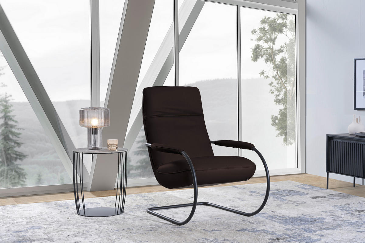 SESSEL in Echtleder Dunkelbraun  - Dunkelbraun/Schwarz, Design, Leder/Metall (80/104/99cm) - Koinor