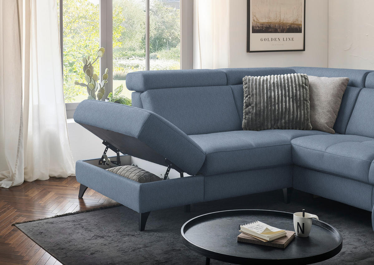 WOHNLANDSCHAFT Flachgewebe Blau  - Blau/Schwarz, Konventionell, Textil/Metall (215/333/174cm) - Beldomo System
