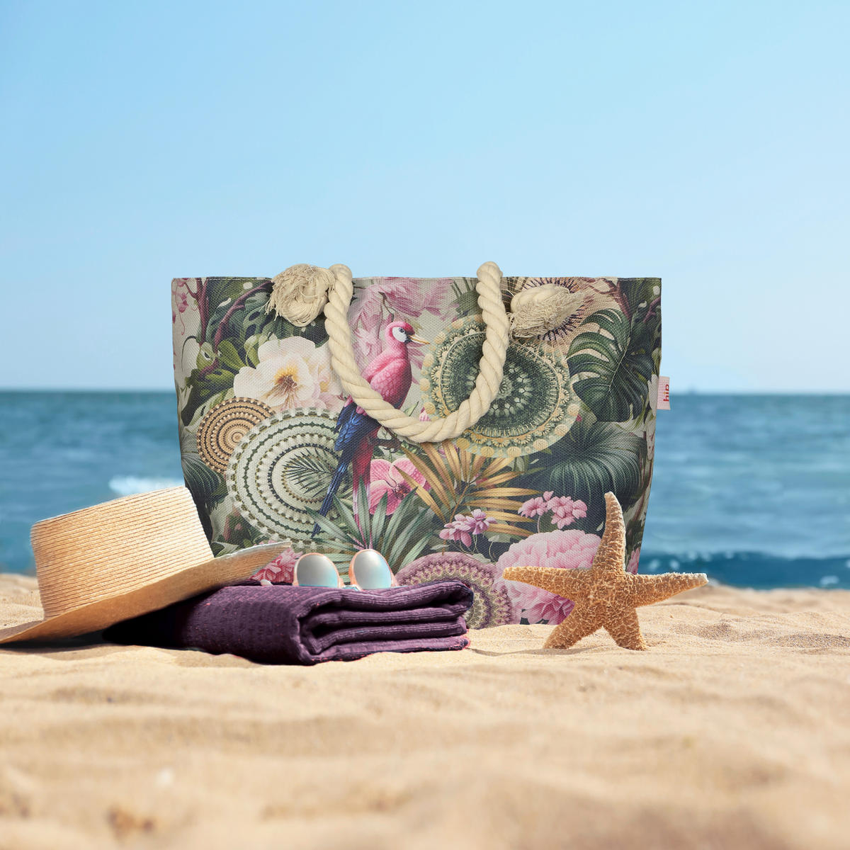 STRANDTASCHE - Hellrosa/Grün, Basics, Textil (60/43cm)