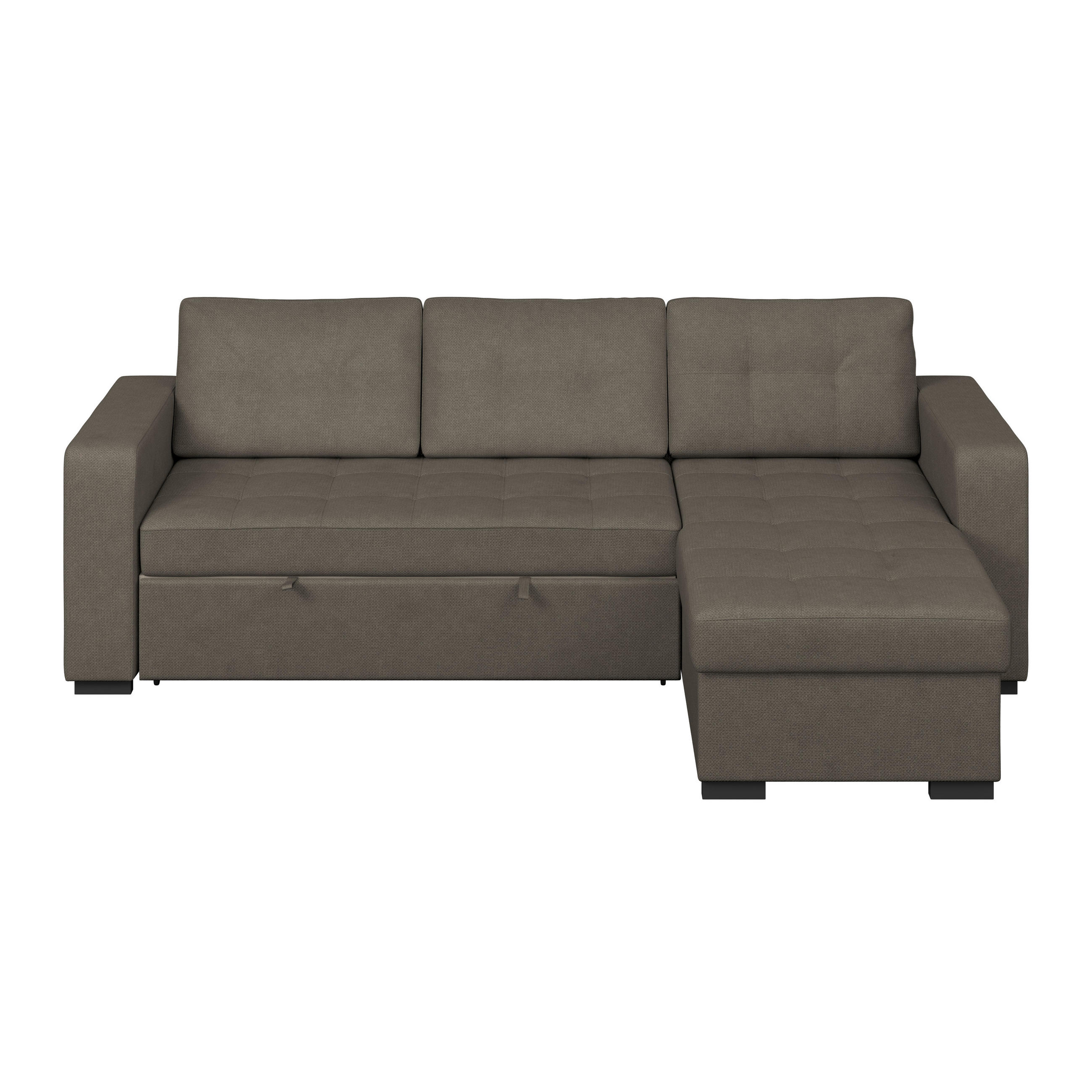 ECKSOFA TURIN Graubraun Mikrofaser, Struktur Rückenkissen, Bettkasten  - Graubraun/Schwarz, Trend, Textil/Metall (239/160cm) - MID.YOU